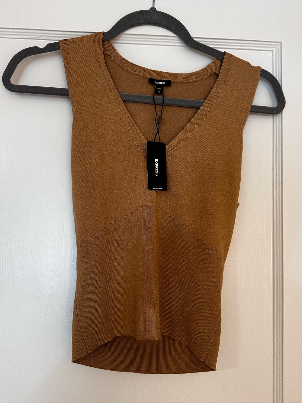 Express Brown V-Neck Sleeveless Knit Tank